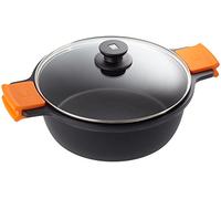 BRA EFFICIENT - Faitout haut avec couvercle en verre et anses en silicone, 28 cm, Noir