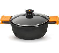 BRA Efficient | Faitout Haut 32 cm , Fonte D'Aluminium, avec Antiadhésif Platiunm Plus sans PFOA, avec Couvercle en Verre et Anses en Silicone Démontables, Tous Feux Dont Induction