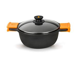 BRA Efficient | Faitout Haut 36 cm, Anses en Silicone Démontables | Fonte D'Aluminium, Antiadhésif Platinum Plus sans PFOA, Couvercle en Verre, Tous Feux Dont Induction