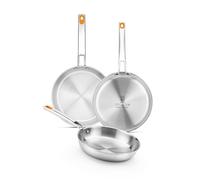 BRA Efficient Inox Triply | Set de 3 Poêles en Acier Inoxydable sans Revêtement Antiadhésif Efficient Inox 20-24-26 cm