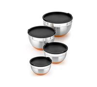 Bra - Bols Efficient empilables Lot 4 inox 18/10 12/16/20/24 cm, base silicone, couvercles inclus