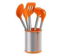 BRA Efficient | Lot de 5 Ustensiles de Cuisine et Carrousel, Acier Inoxydable, Nylon et Silicone, Orange, 14,5 x 15 x 37,5 cm