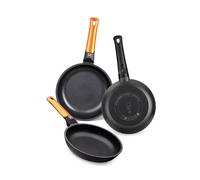 BRA Efficient Orange | Set 3 Poêles 20-24-28 cm, Fonte d’Aluminium avec Revêtement Antiadhésif Platinum Plus sans PFOA, Compatible