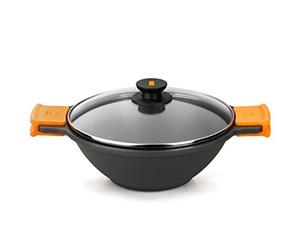BRA Efficient | Wok/Faitout Concave, 24 cm, avec Couvercle en Verre, Anses en Silicone