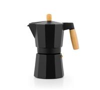 BRA Market | Cafetière 9 tasses (425 ml), corps en aluminium, poignée et bouton en bois de hêtre naturel, pleine induction,