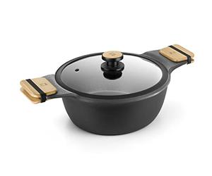 BRA Market | Casserole Haute 20 cm, en fonte d'aluminium, antiadhésive ultra renforcée sans PFOA, adaptée à tous types de feux et induction, noire