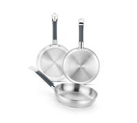 BRA Master | Lot de 3 Poêles en Acier Inoxydable sans Revêtement Antiadhésif 20-24-28 cm