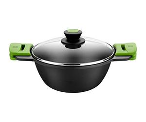 BRA Prior | Faitout/Wok 28 cm, Fonte D'Aluminium, avec Antiadhésif Innovations sans PFOA, avec Couvercle en Verre et Anses en Silicone Démontables, Tous Feux Dont Induction