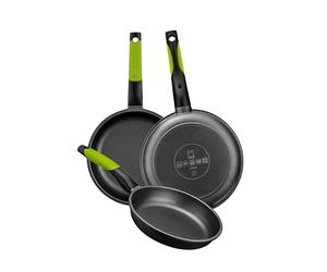 BRA Prior | Set de 3 Poêles 18|22|26 cm, Fonte d’Aluminium avec Antiadhésif Innovations sans PFOA, Compatibles Tous Feux Dont Induction
