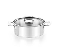 BRA Signature | Casserole avec couvercle 24 cm, inox 18/10, sans antiadhésif, résistante à l'usure, triple fond pleine induction