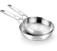 BRA Signature | Lot de 2 Poêles en Acier Inoxydable 18/10 Professionnel sans Revêtement Antiadhésif, Triple Fond Diffuseur, Tous Feux dont Induction, Finition Polie Brillante, 24|28 cm