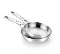 BRA Signature | Lot de 2 Poêles en Acier Inoxydable 18/10 Professionnel sans Revêtement Antiadhésif, Triple Fond Diffuseur, Tous