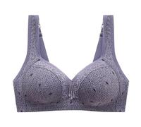 Bra Without Underwire, Women's Sexy Lace Bra with Button Placket on The Back, Shaping Cups, Adjustable Shoulder Strap, Large Underwired, Gray, 16(Blue,14)