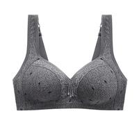 Bra Without Underwire, Women's Sexy Lace Bra with Button Placket on The Back, Shaping Cups, Adjustable Shoulder Strap, Large Underwired, Light Grey, 12(Gray,10)