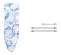 Brabantia 101106 Housse pour Table à Repasser B Perfect Flow Bubbles 124 x 38 cm 108266 Clips de Fixation pour Housse de Repassage, 3 pcs, Autre, Blanc, 30 x 20 x 10 cm