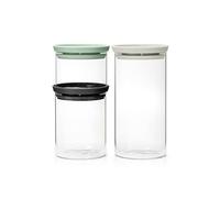 Brabantia - Bocaux de Stockage en Verre Empilables avec Couvercle - Lot de 3 - Rangement dans la Cuisine - Gain de Place - Conserver la Fraîcheur - Dark Grey/Light Grey/Jade Green - 0,3L/0,6L/1,1L