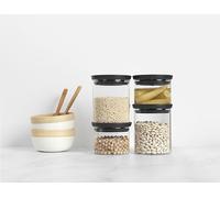 Brabantia Bocaux Empilables - Lot de 4 (2 x 0,3L + 2 x 0,6L) - Résistants à la chaleur - passent au micro-ondes - au lave-vaisselle et au lave-vaisselle - gris foncé