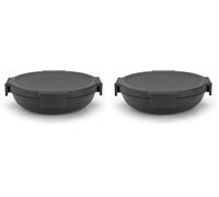 Brabantia - Boîte Ronde Make & Take 1L - Design Compact & Plat - Couvercle à Clips - Étanche - Fermeture Hermétique - Convient pour le Congélateur, le Lave-Vaisselle & le Micro-Ondes - Dark Grey