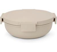 Brabantia Bol à salade Make & Take 1,3L (Beige clair), Lunch box avec plateau amovible pour garnitures et vinaigrette, Boite repas ronde de voyage, Saladier refermable hermétique avec fermeture à clic