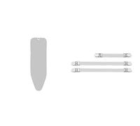 Brabantia Housse pour Table à Repasser B, 124 X 38 cm - Coton, Mousse 4mm & Feutre 4mm - Silver & Clips de Fixation pour Housse de Repassage - 3 Pièces - Blanc
