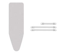 Brabantia Housse pour Table à Repasser C, 124 X 45 cm - Coton, Mousse 4 mm & Feutre 4 mm - Silver & Clips de Fixation pour Housse de Repassage - 3 Pièces - Blanc