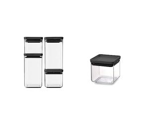 Brabantia Kit de 4 Bocaux Carrés, 2 x 0.7 Litre and 2 x 1.6 Litre, Couvercle Gris Foncé Taille Unique (BRAA3) Bocal Carré 0.7 Litre, Couvercle Gris Foncé
