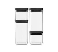 Brabantia - Kit de 4 bocaux carrés, 2 x 0.7L & 2 x 1.6L, Couvercle Gris Foncé