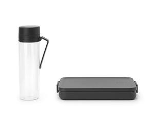 Brabantia - Kit Pause-Déjeuner Make & Take - 2 pcs: Gourde avec Filtre 0.5L & Boîte à Repas Plate - Étanches - Lavables au Lave-Vaisselle - Dark Grey