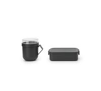 Brabantia - Kit Repas Make & Take - 2 pcs: Mug à Soupe 0.6L & Boîte à Repas Moyenne - Pour vos petits Sandwichs - Étanches - Compatible avec le Congélateur, Lave-Vaisselle & Micro-Ondes - Dark Grey