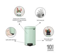 Brabantia NewIcon Poubelle à pédale - 12 litres - seau intérieur en plastique - jade green 233906