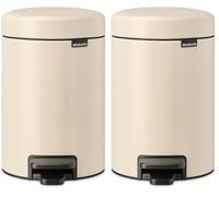 Brabantia - Poubelle à Pédale 3L NewIcon - Petite Poubelle pour Salle de Bain - Couvercle Soft-Close - Pédale Légère - Seau Intérieur Amovible - Antidérapant - Soft Beige - 17 x 24 x 27 cm (Lot de 2)