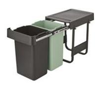 Brabantia Poubelle coulissante Sort & Go | Poubelle à compartiments 2 x 15 L à installer sous l’évier de la cuisine | Système de tri intégré avec rails coulissants et bacs amovibles | Grey & Green