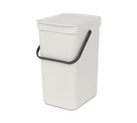Brabantia Poubelle Sort & Go 12L (Gris clair) - Système de tri des déchets avec poignée de transport, couvercle amovible et à ouverture permanente - Poubelle cuisine à nettoyage facile sans rebords