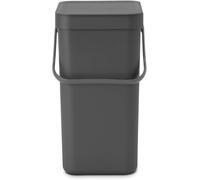 Brabantia Poubelle Sort & Go 12L (Gris Foncé) - Système de tri des déchets avec poignée de transport, couvercle amovible et à ouverture permanente - Poubelle cuisine à nettoyage facile sans rebords