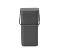 Brabantia Poubelle Sort & Go 12L (Gris Foncé) - Système de tri des déchets avec poignée de transport, couvercle amovible et à ouverture permanente - Poubelle cuisine à nettoyage facile sans rebords
