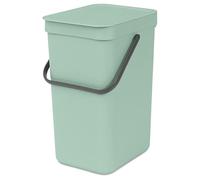 Brabantia Poubelle Sort & Go 12L (Vert Clair) - Système de tri des déchets avec poignée de transport, couvercle amovible et à ouverture permanente - Poubelle cuisine à nettoyage facile sans rebords