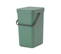 Brabantia Poubelle Sort & Go 12L (Vert Foncé) - Système de tri des déchets avec poignée de transport, couvercle amovible et à ouverture permanente - Poubelle cuisine à nettoyage facile sans rebords