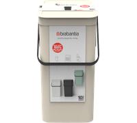 Brabantia Poubelle Sort & Go 16L (Beige clair) - Système de tri des déchets avec poignée de transport, couvercle amovible et à ouverture permanente - Poubelle cuisine à nettoyage facile sans rebords