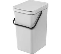 Brabantia Poubelle Sort & Go 16L (Gris clair) - Système de tri des déchets avec poignée de transport, couvercle amovible et à ouverture permanente - Poubelle cuisine à nettoyage facile sans rebords