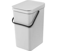 Brabantia Poubelle Sort & Go 16L (Gris clair) - Système de tri des déchets avec poignée de transport, couvercle amovible et à ouverture permanente - Poubelle cuisine à nettoyage facile sans rebords