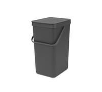 Brabantia Poubelle Sort & Go 16L (Gris Foncé) - Système de tri des déchets avec poignée de transport, couvercle amovible et à ouverture permanente - Poubelle cuisine à nettoyage facile sans rebords