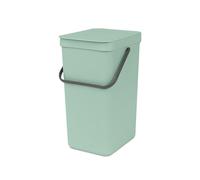 Brabantia Poubelle Sort & Go 16L (Vert Clair) - Système de tri des déchets avec poignée de transport, couvercle amovible et à ouverture permanente - Poubelle cuisine à nettoyage facile sans rebords