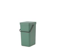 Brabantia Poubelle Sort & Go 16L (Vert Foncé) - Système de tri des déchets avec poignée de transport, couvercle amovible et à ouverture permanente - Poubelle cuisine à nettoyage facile sans rebords