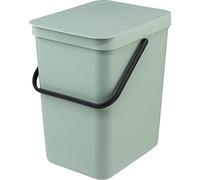 Brabantia Poubelle Sort & Go 16L (Gris clair) - Système de tri des déchets avec poignée de transport, couvercle amovible et à ouverture permanente - Poubelle cuisine à nettoyage facile sans rebords
