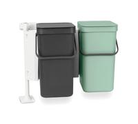 Brabantia - Poubelle Sort & Go 2x12L - Double Poubelle - Couvercle à Ouverture - Poignée de Transport - pour le Dessous de la Cuisine - Recyclage Facile - Dark Grey/Jade Green - 52 x 35 x 43 cm
