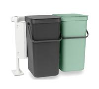 Brabantia - Poubelle Sort & Go 2x16L - Double Poubelle - Couvercle à Ouverture - Poignée de Transport - pour le Dessous de la Cuisine - Recyclage Facile - Dark Grey/Jade Green - 52 x 37 x 43 cm