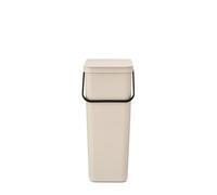 Brabantia Poubelle Sort & Go 40L (Beige clair) - Système de tri des déchets avec poignée de transport, couvercle amovible et à ouverture permanente - Poubelle cuisine à nettoyage facile sans rebords