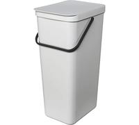 Brabantia Poubelle Sort & Go 40L (Gris clair) - Système de tri des déchets avec poignée de transport, couvercle amovible et à ouverture permanente - Poubelle cuisine à nettoyage facile sans rebords