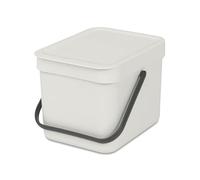 Brabantia Poubelle Sort & Go 6L (Gris clair) - Système de tri des déchets avec poignée de transport, couvercle amovible et à ouverture permanente - Poubelle cuisine à nettoyage facile sans rebords