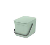 Brabantia Poubelle Sort & Go 6L (Vert Clair) - Système de tri des déchets avec poignée de transport, couvercle amovible et à ouverture permanente - Poubelle cuisine à nettoyage facile sans rebords